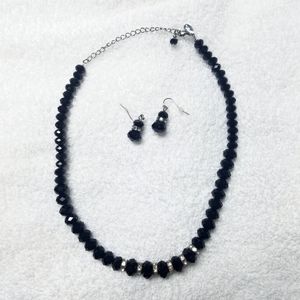 2028 Black Onyx Bead Choker Necklace & Earring Set